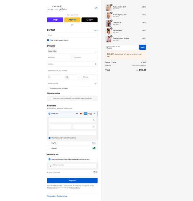 Montelle Intimates checkout page showing Montelle Intimates discount code box | Screenshot taken by SimplyCodes community member on Sep 4, 2025