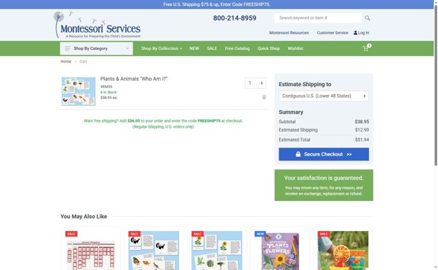 Montessori Services checkout page showing Montessori Services coupon code box | Screenshot taken by SimplyCodes community member on Jul 13, 2025