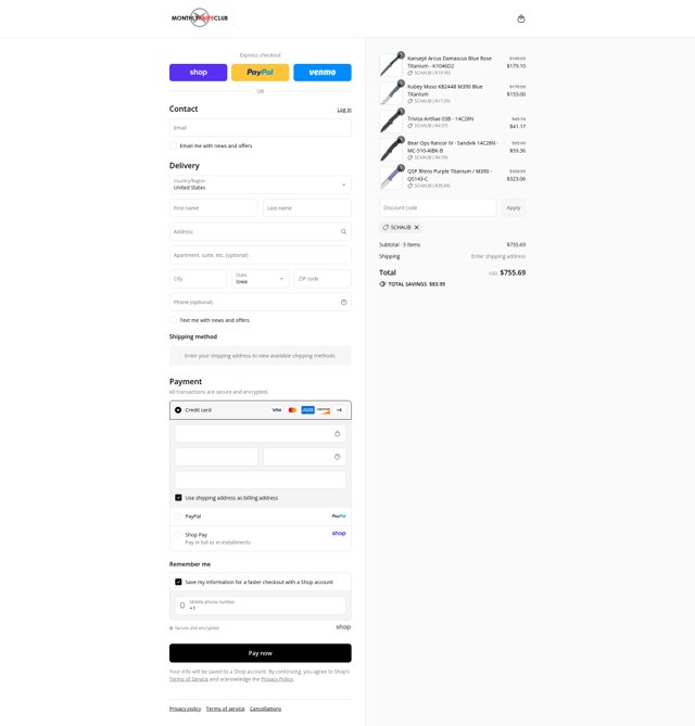 Monthly Knife Club checkout page showing Monthly Knife Club discount code box | Screenshot taken by SimplyCodes community member on Sep 4, 2025