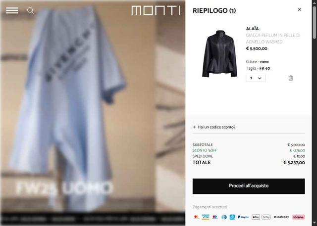 Monti Boutique checkout page showing Monti Boutique promo code box | Screenshot taken by SimplyCodes community member on Sep 4, 2025
