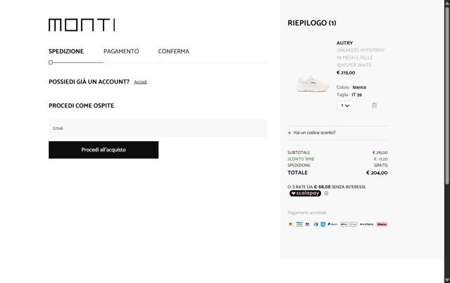 Monti Boutique checkout page showing Monti Boutique promo code box | Screenshot taken by SimplyCodes community member on Jun 12, 2025