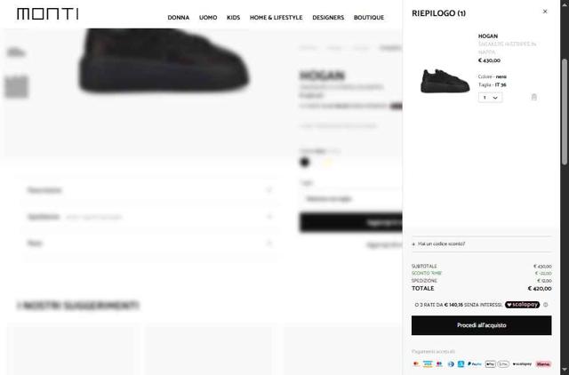 Monti Boutique checkout page showing Monti Boutique promo code box | Screenshot taken by SimplyCodes community member on Jul 1, 2025