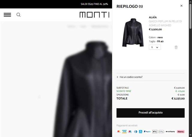 Monti Boutique checkout page showing Monti Boutique promo code box | Screenshot taken by SimplyCodes community member on Aug 30, 2025