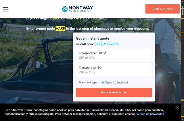 Montway Auto Transport checkout page showing Montway Auto Transport promo code box | Screenshot taken by SimplyCodes community member on Jun 18, 2025