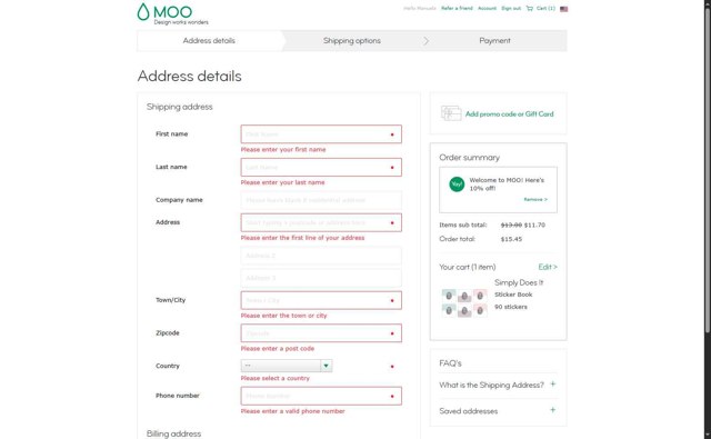 MOO checkout page showing MOO promo code box | Screenshot taken by SimplyCodes community member on Sep 5, 2025