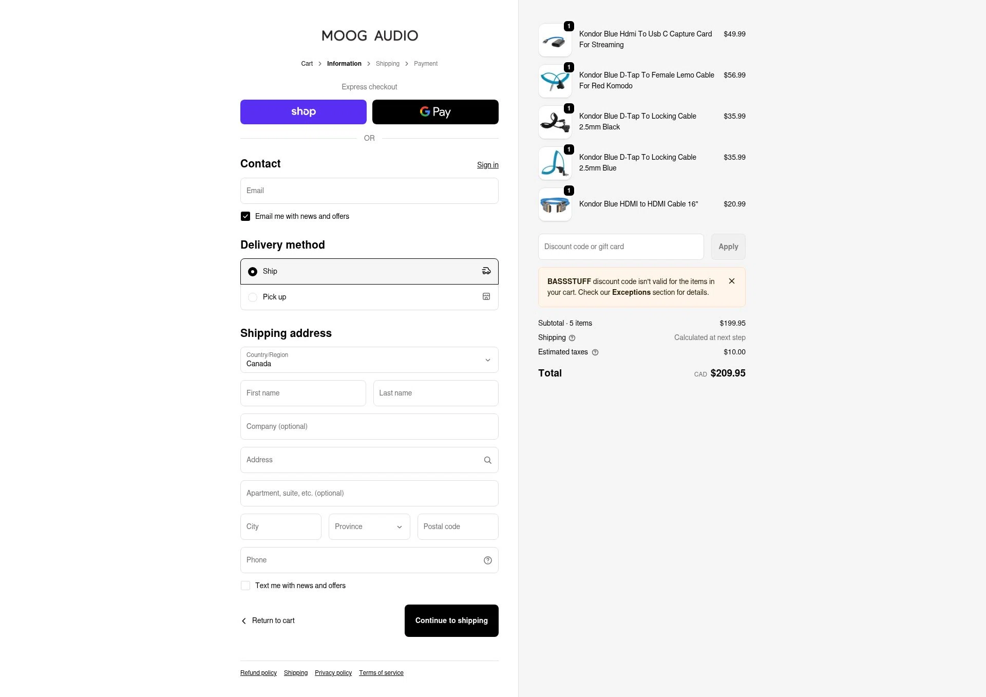 Moog Audio checkout page showing Moog Audio discount code box | Screenshot taken by SimplyCodes community member on Jan 15, 2026