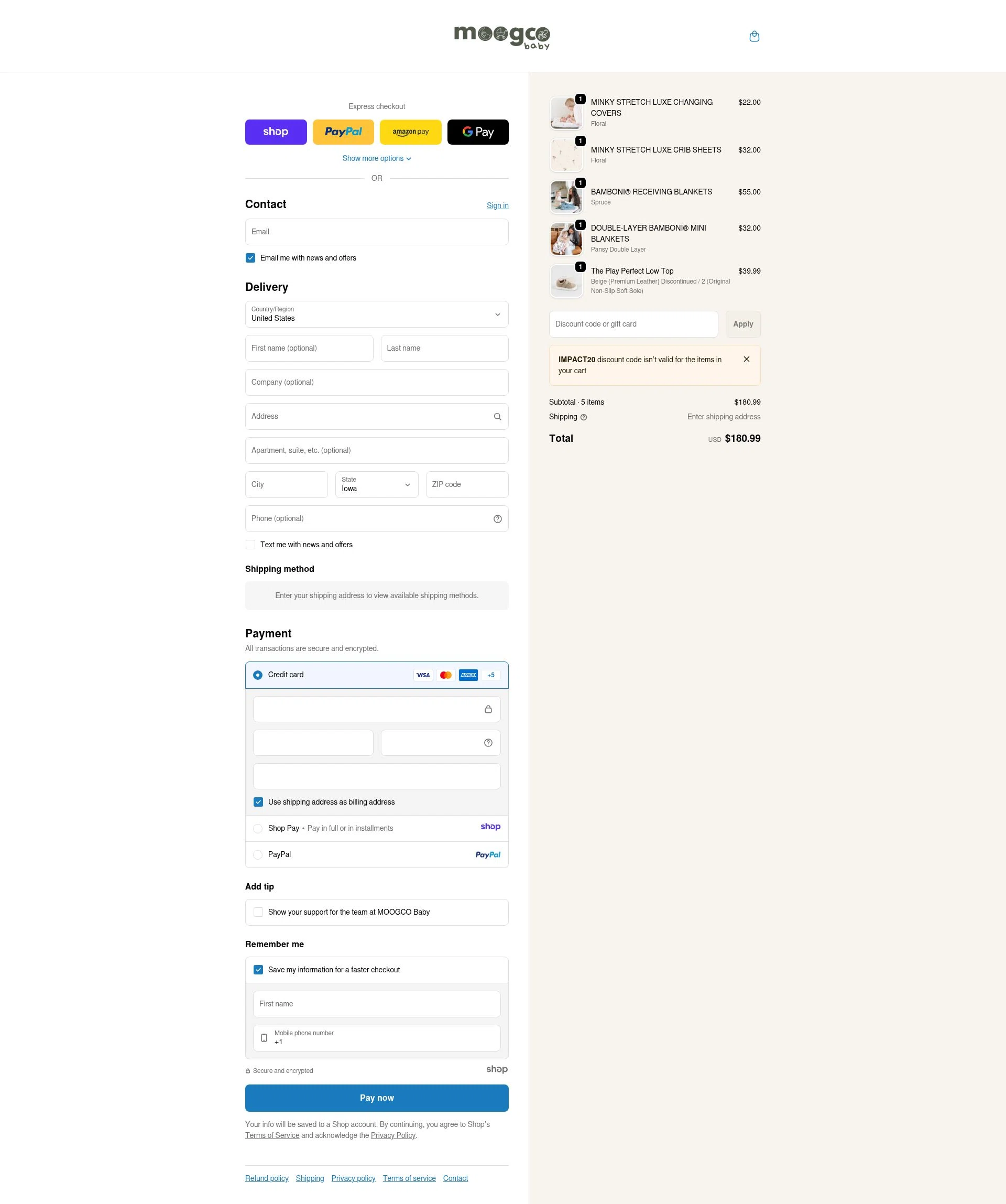 Moogco Baby checkout page showing Moogco Baby promo code box | Screenshot taken by SimplyCodes community member on Jan 7, 2026