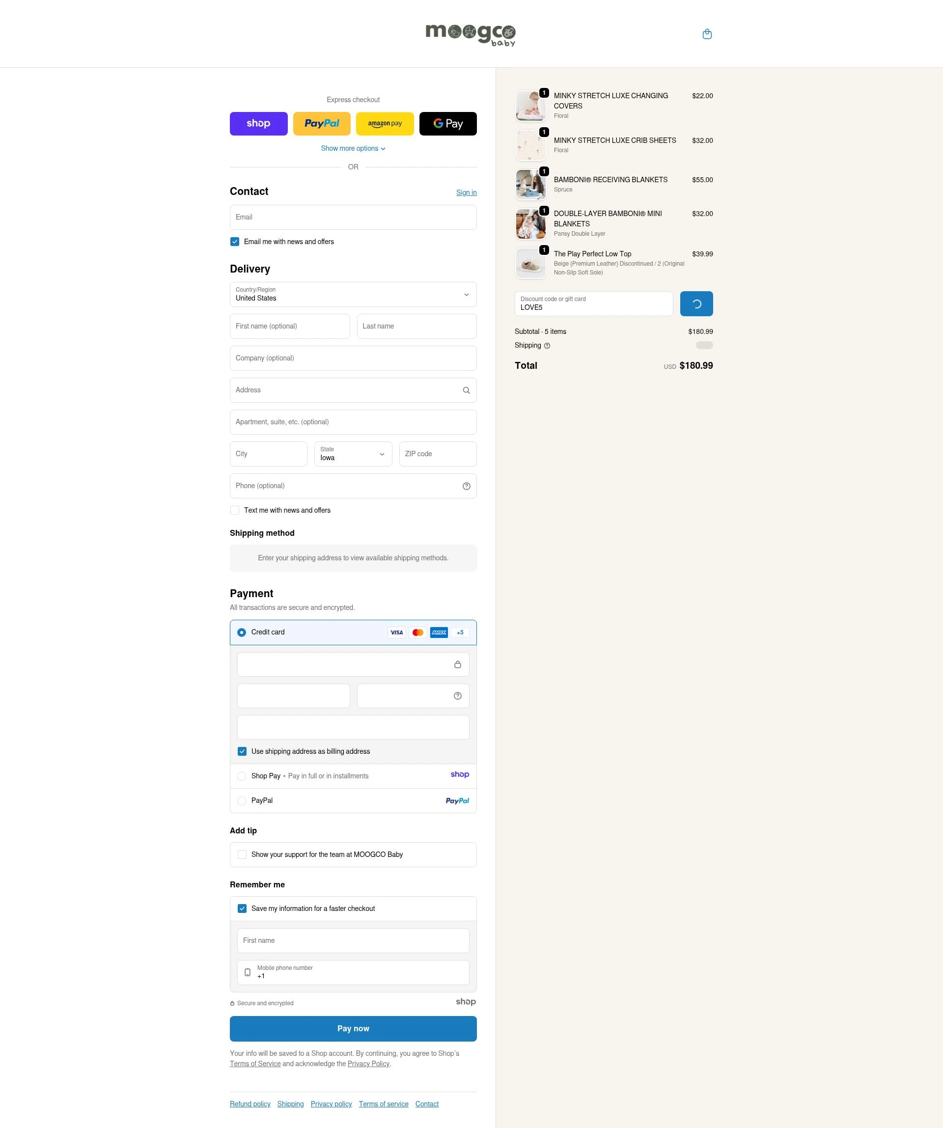 Moogco Baby checkout page showing Moogco Baby promo code box | Screenshot taken by SimplyCodes community member on Jan 7, 2026