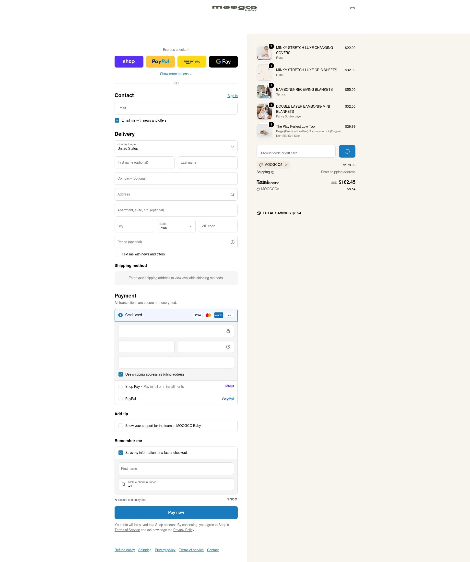 Moogco Baby checkout page showing Moogco Baby promo code box | Screenshot taken by SimplyCodes community member on Jan 2, 2026