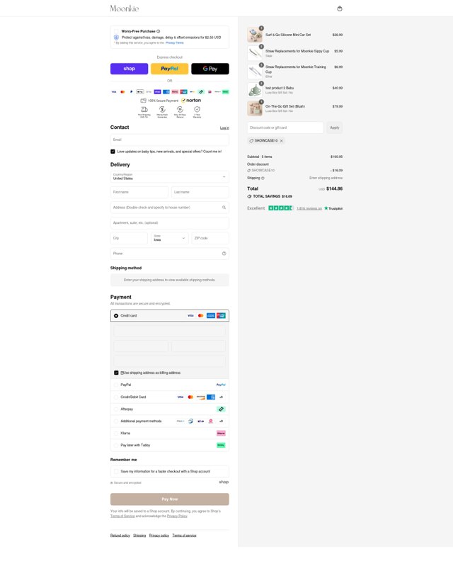 Moonkie checkout page showing Moonkie discount code box | Screenshot taken by SimplyCodes community member on Sep 4, 2025