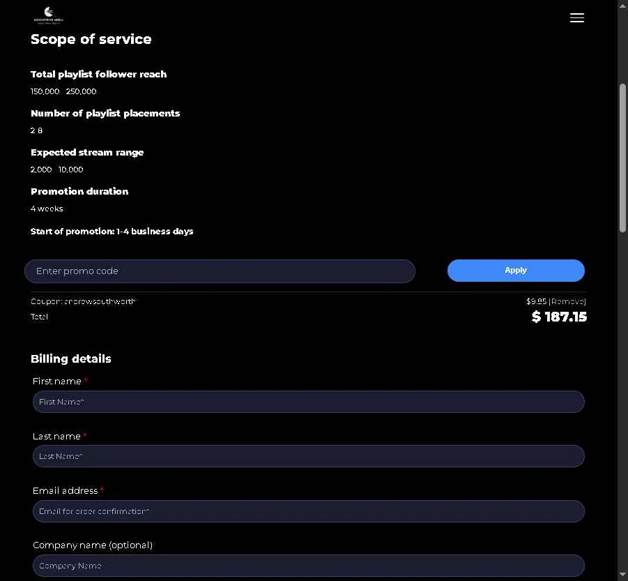 Moonstrive Media checkout page showing Moonstrive Media promo code box | Screenshot taken by SimplyCodes community member on Nov 12, 2025