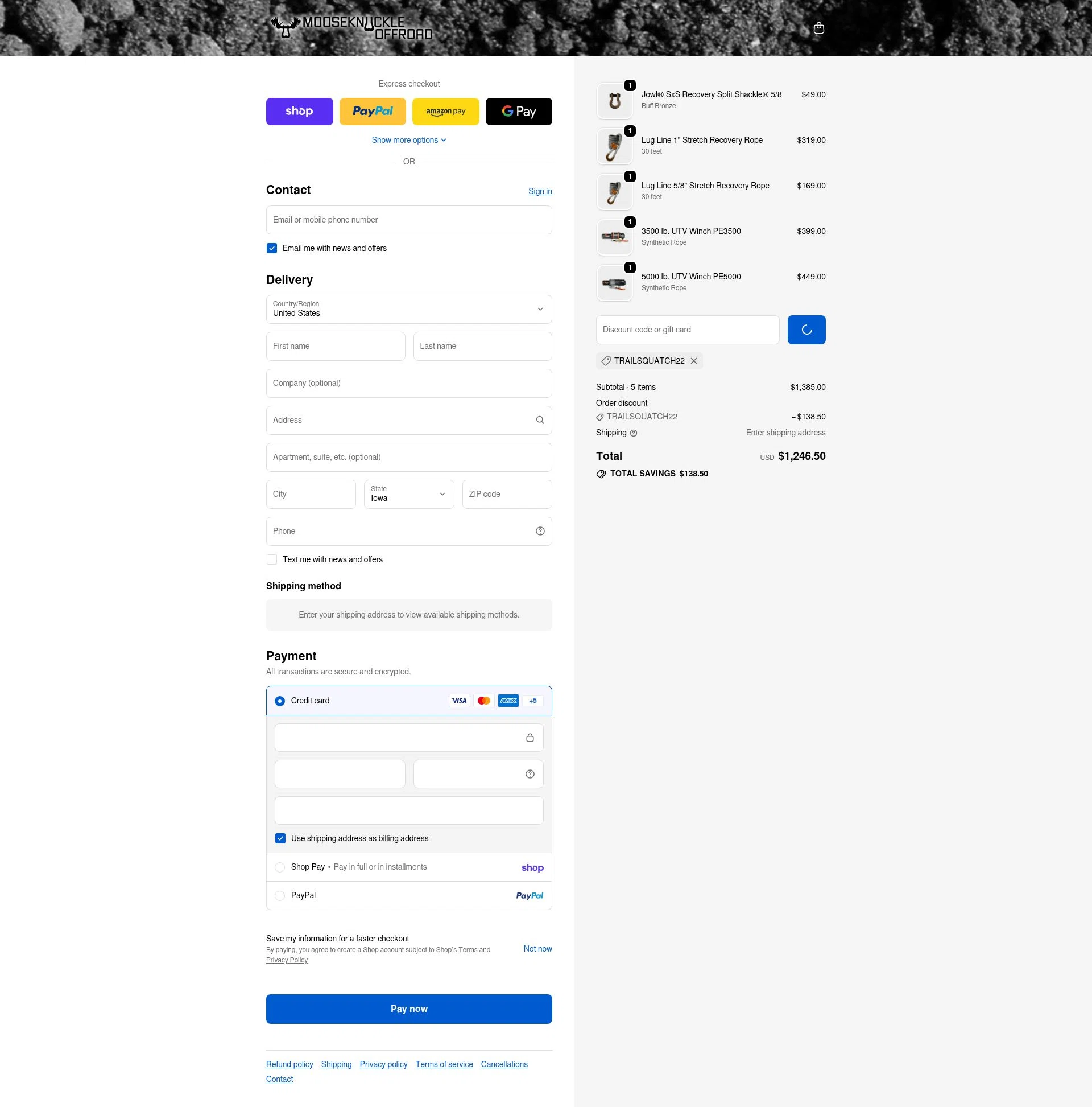 Moose Knuckle checkout page showing Moose Knuckle promo code box | Screenshot taken by SimplyCodes community member on Feb 15, 2026