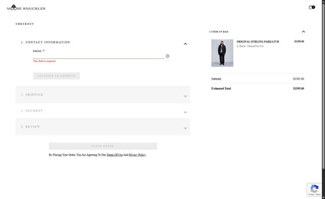 Moose Knuckles checkout page showing Moose Knuckles promo code box | Screenshot taken by SimplyCodes community member on Jul 4, 2025