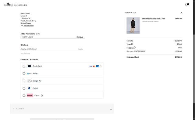 Moose Knuckles checkout page showing Moose Knuckles promo code box | Screenshot taken by SimplyCodes community member on Jun 30, 2025