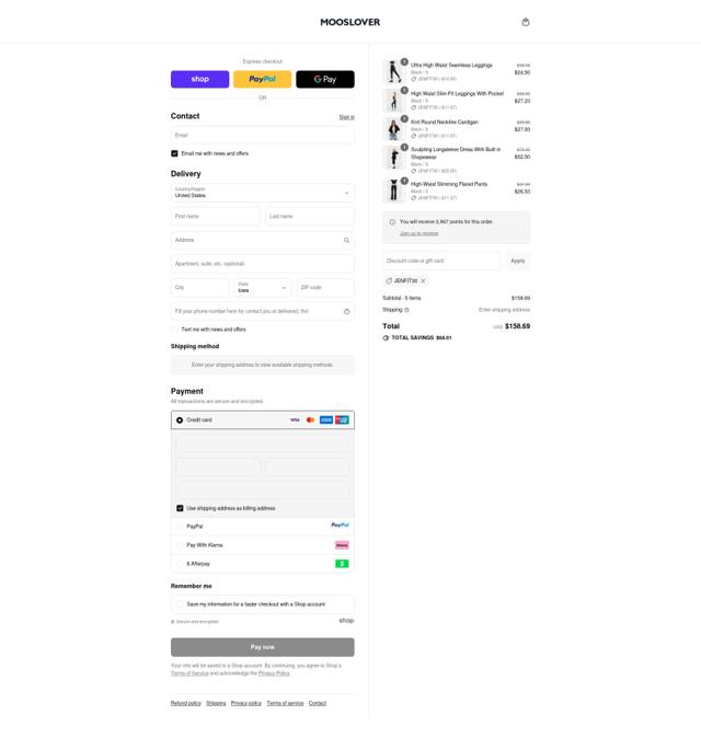 MoosLover checkout page showing MoosLover discount code box | Screenshot taken by SimplyCodes community member on Sep 11, 2025