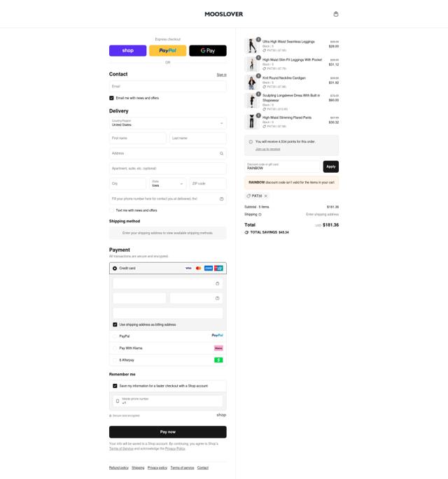 MoosLover checkout page showing MoosLover discount code box | Screenshot taken by SimplyCodes community member on Sep 11, 2025