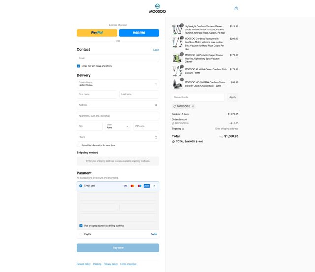 Moosoo checkout page showing Moosoo discount code box | Screenshot taken by SimplyCodes community member on Aug 17, 2025