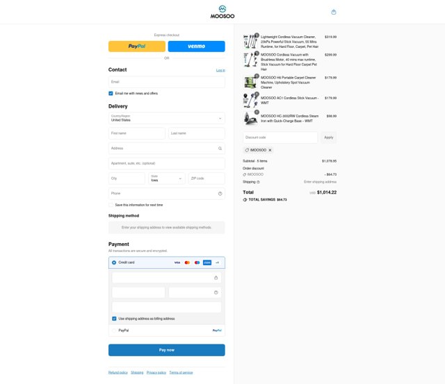 Moosoo checkout page showing Moosoo discount code box | Screenshot taken by SimplyCodes community member on Sep 4, 2025