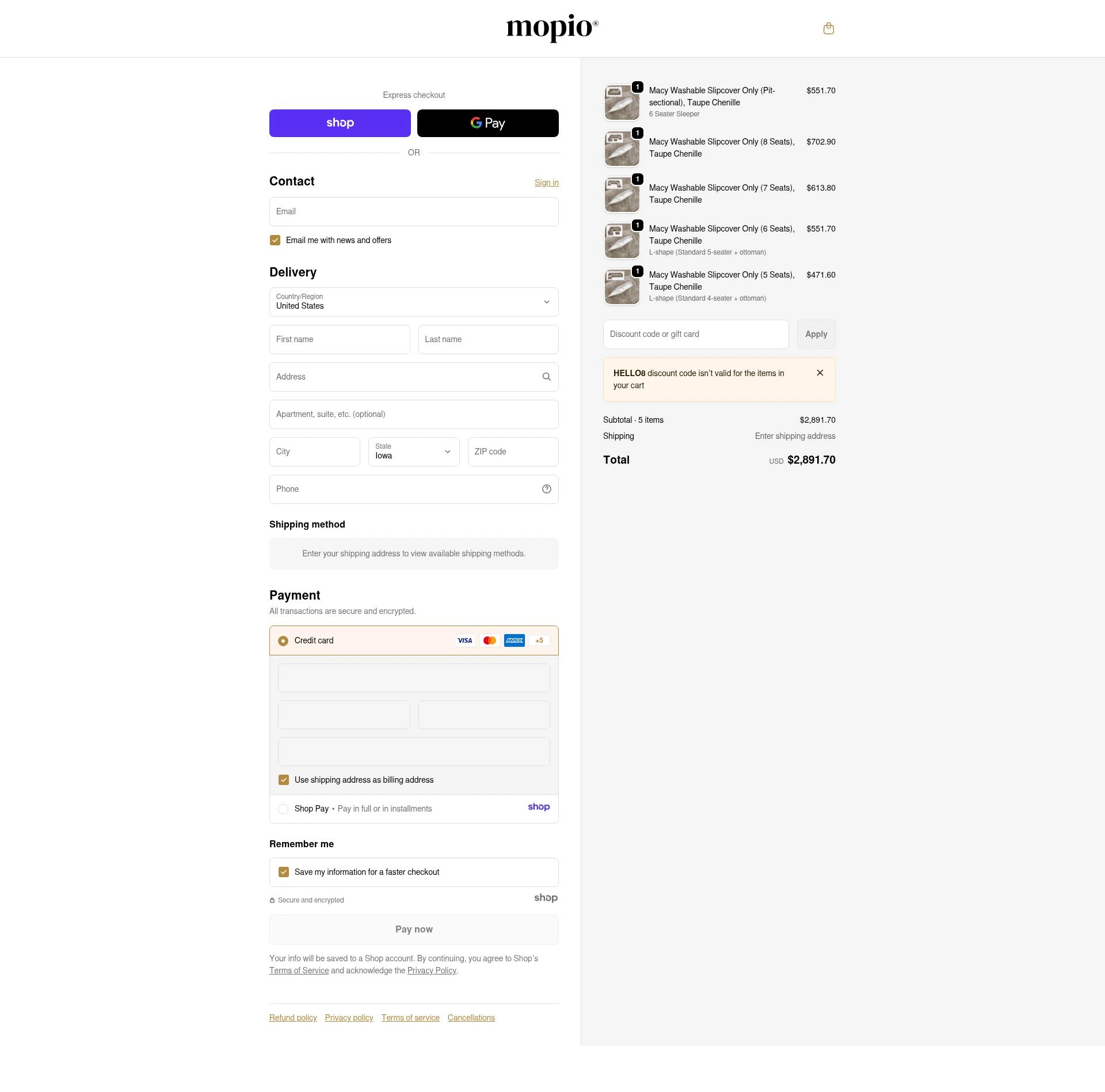 Mopio checkout page showing Mopio discount code box | Screenshot taken by SimplyCodes community member on Dec 22, 2025