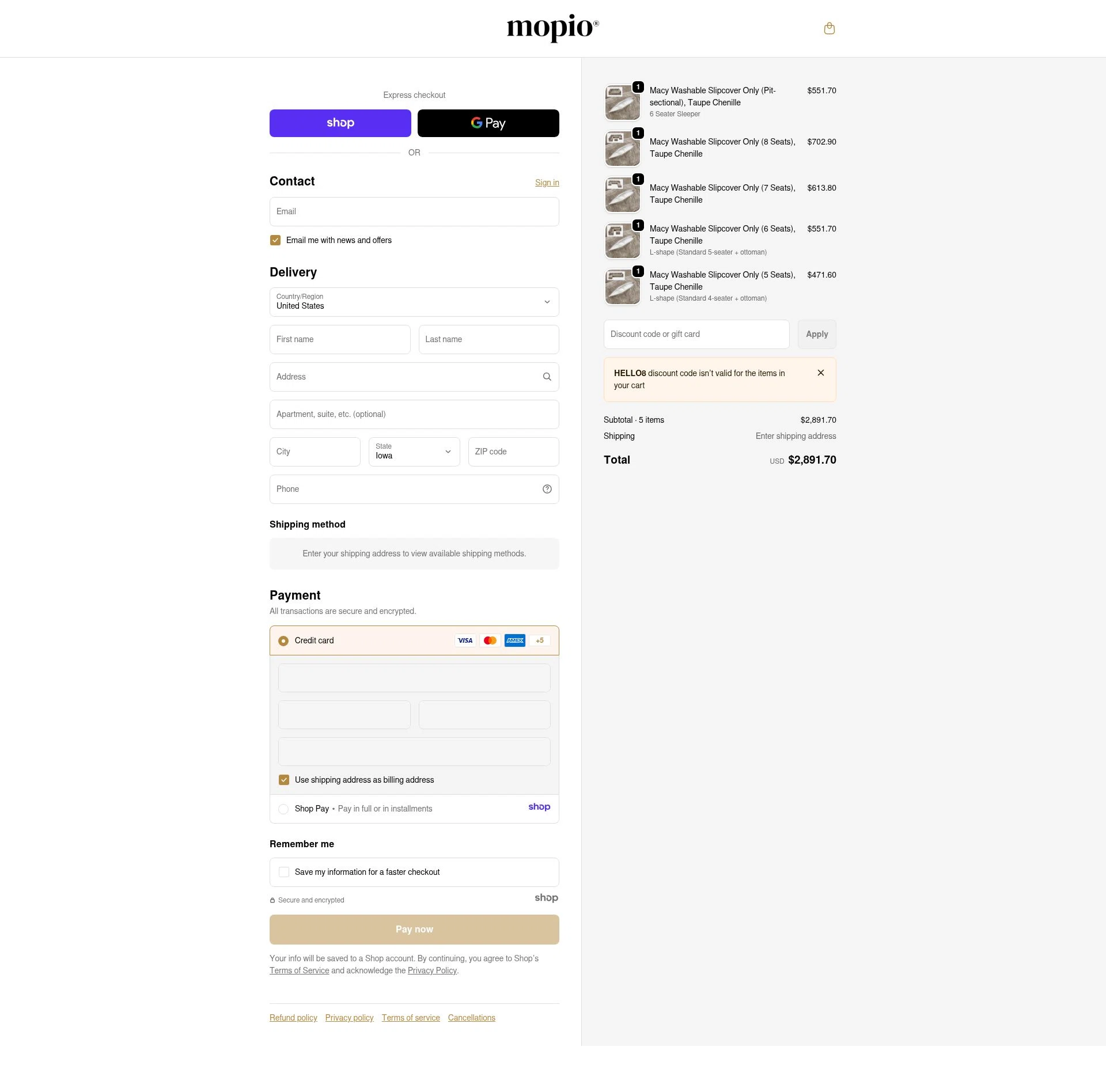 Mopio checkout page showing Mopio discount code box | Screenshot taken by SimplyCodes community member on Jan 6, 2026