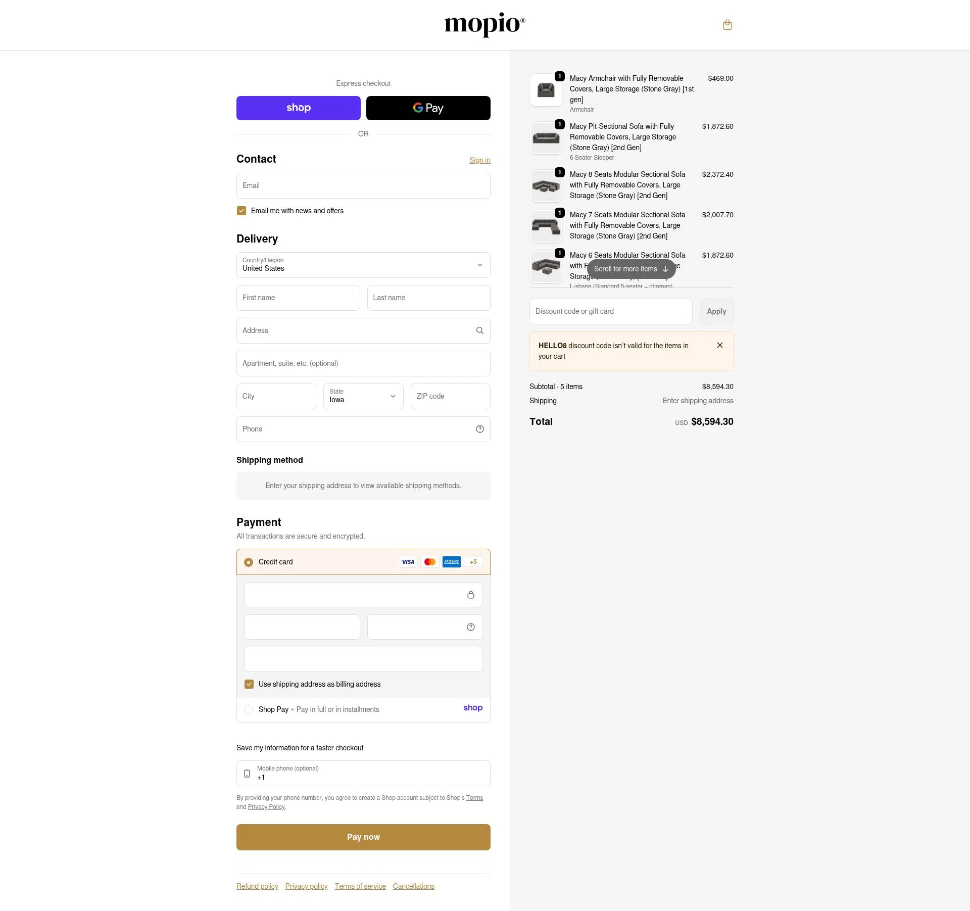 Mopio checkout page showing Mopio discount code box | Screenshot taken by SimplyCodes community member on Jan 16, 2026