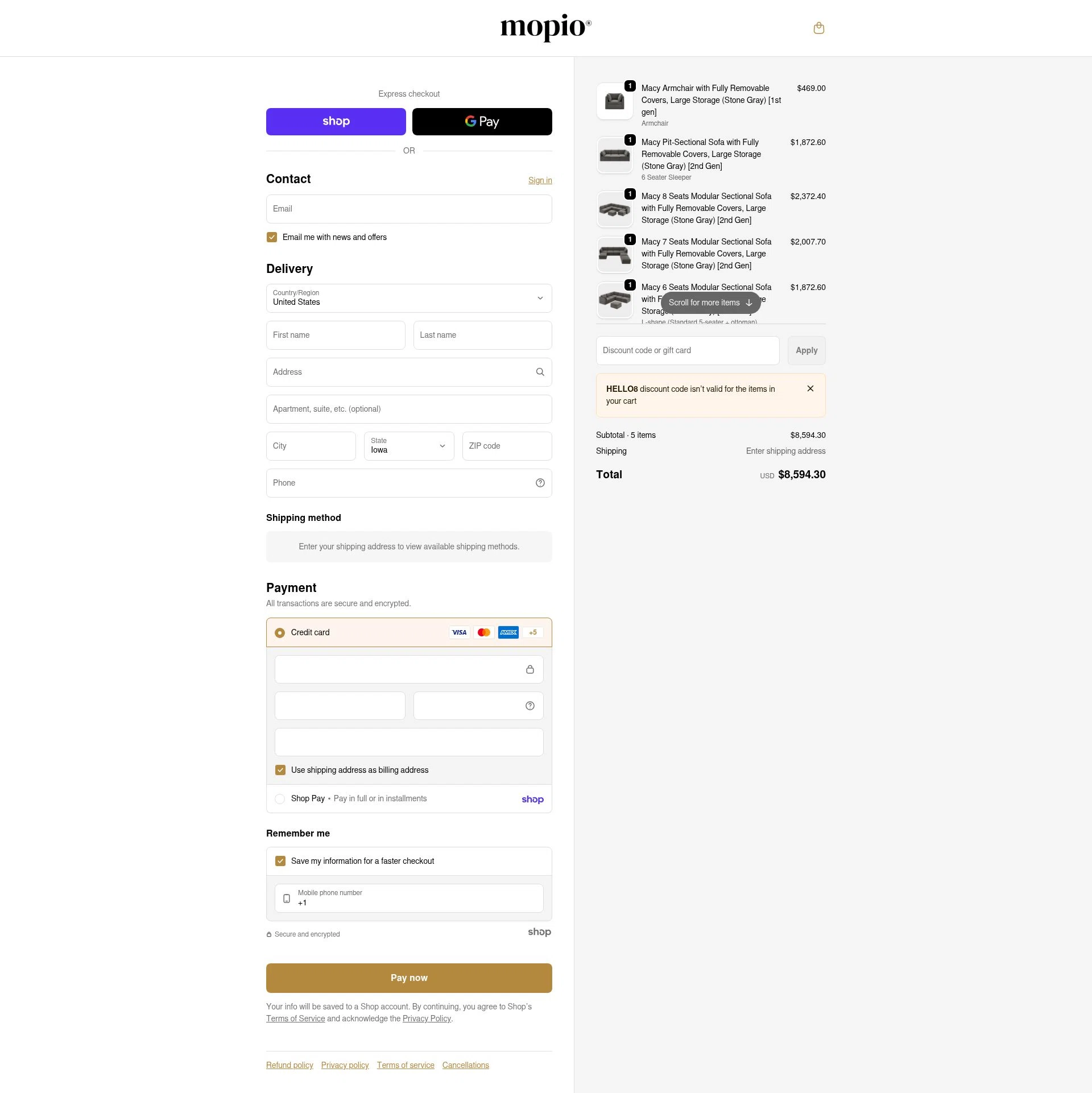 Mopio checkout page showing Mopio discount code box | Screenshot taken by SimplyCodes community member on Jan 26, 2026