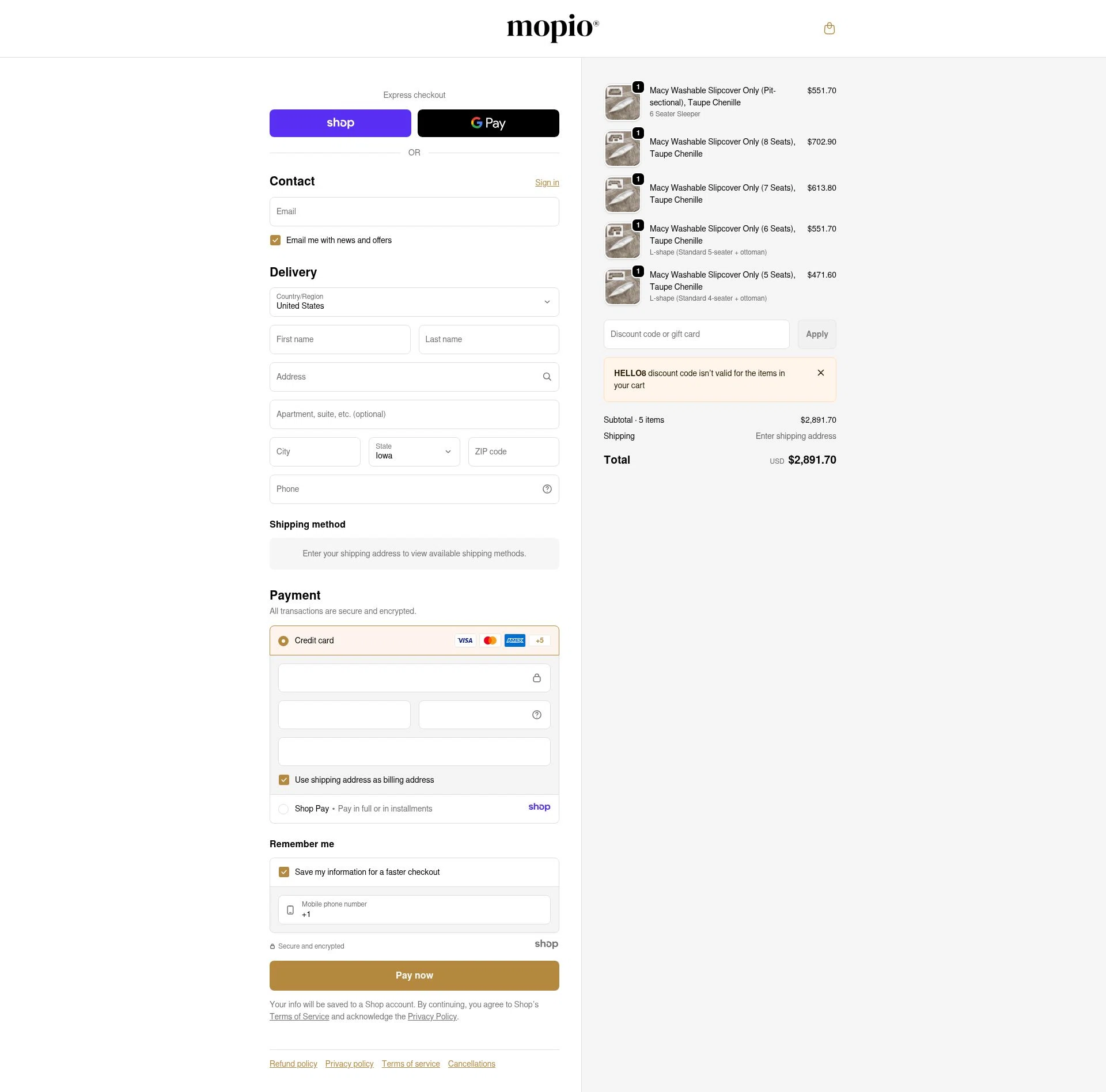 Mopio checkout page showing Mopio discount code box | Screenshot taken by SimplyCodes community member on Jan 1, 2026