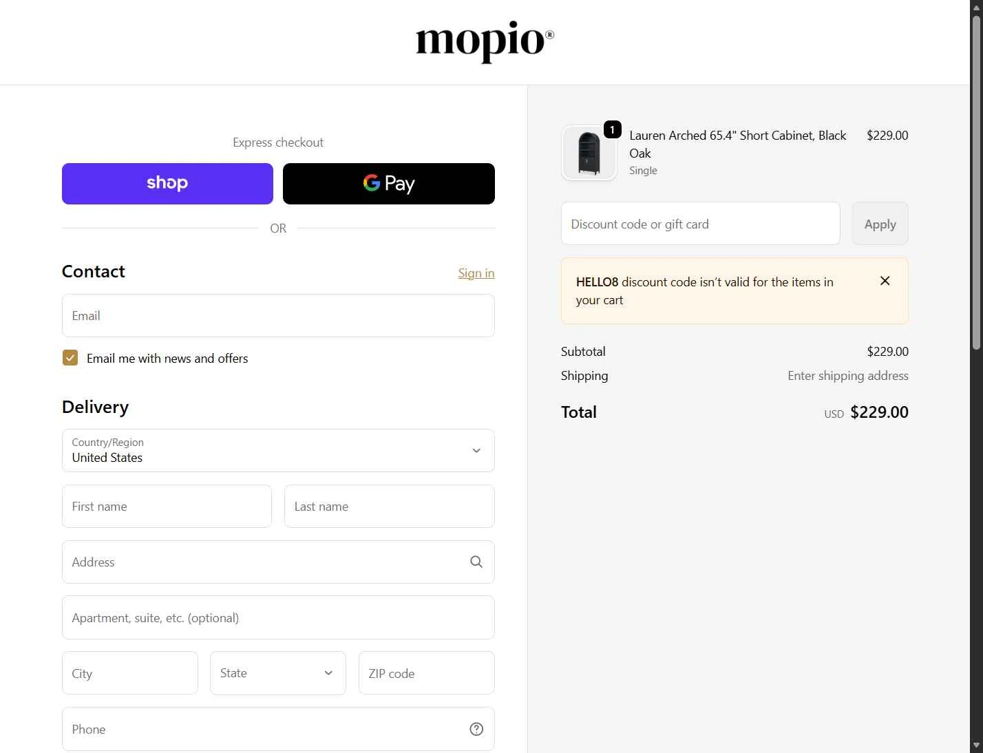 Mopio checkout page showing Mopio discount code box | Screenshot taken by SimplyCodes community member on Dec 27, 2025