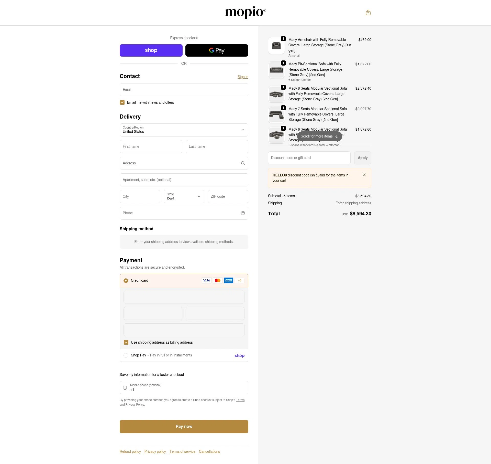 Mopio checkout page showing Mopio discount code box | Screenshot taken by SimplyCodes community member on Feb 4, 2026