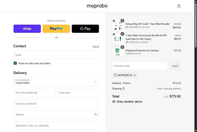 Moprobo checkout page showing Moprobo promo code box | Screenshot taken by SimplyCodes community member on Aug 29, 2025
