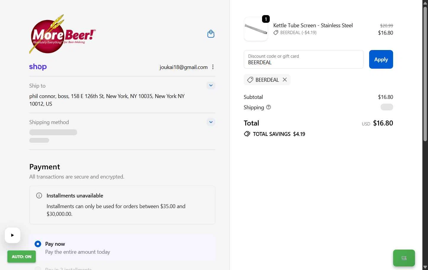 More Beer checkout page showing More Beer promo code box | Screenshot taken by SimplyCodes community member on Feb 4, 2026