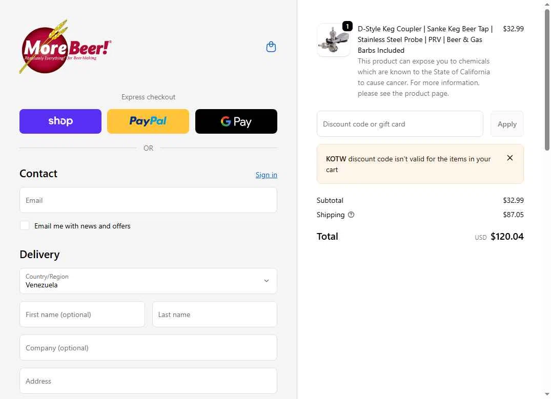 More Beer checkout page showing More Beer promo code box | Screenshot taken by SimplyCodes community member on Jan 16, 2026