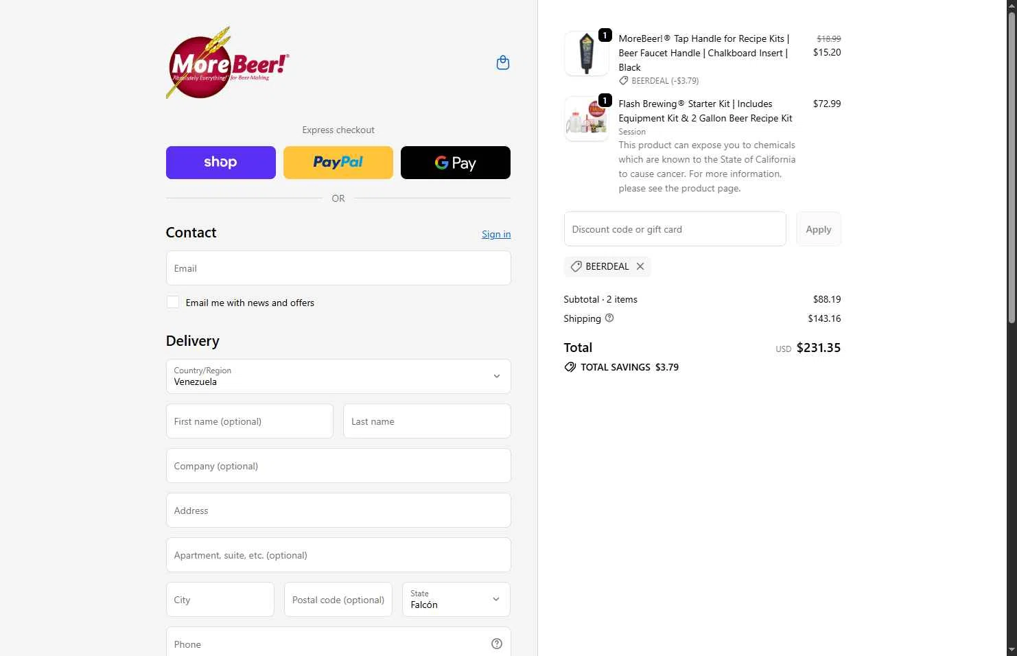 More Beer checkout page showing More Beer promo code box | Screenshot taken by SimplyCodes community member on Jan 13, 2026