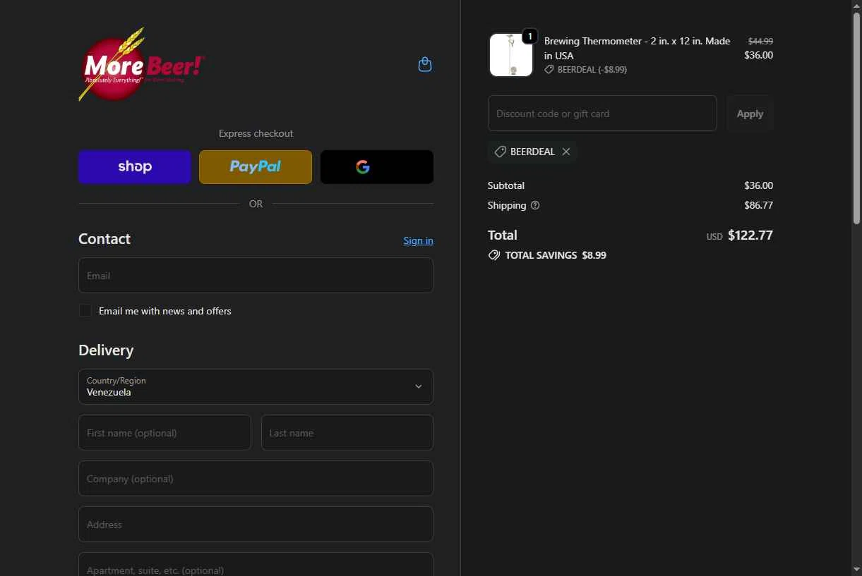 More Beer checkout page showing More Beer promo code box | Screenshot taken by SimplyCodes community member on Jan 24, 2026
