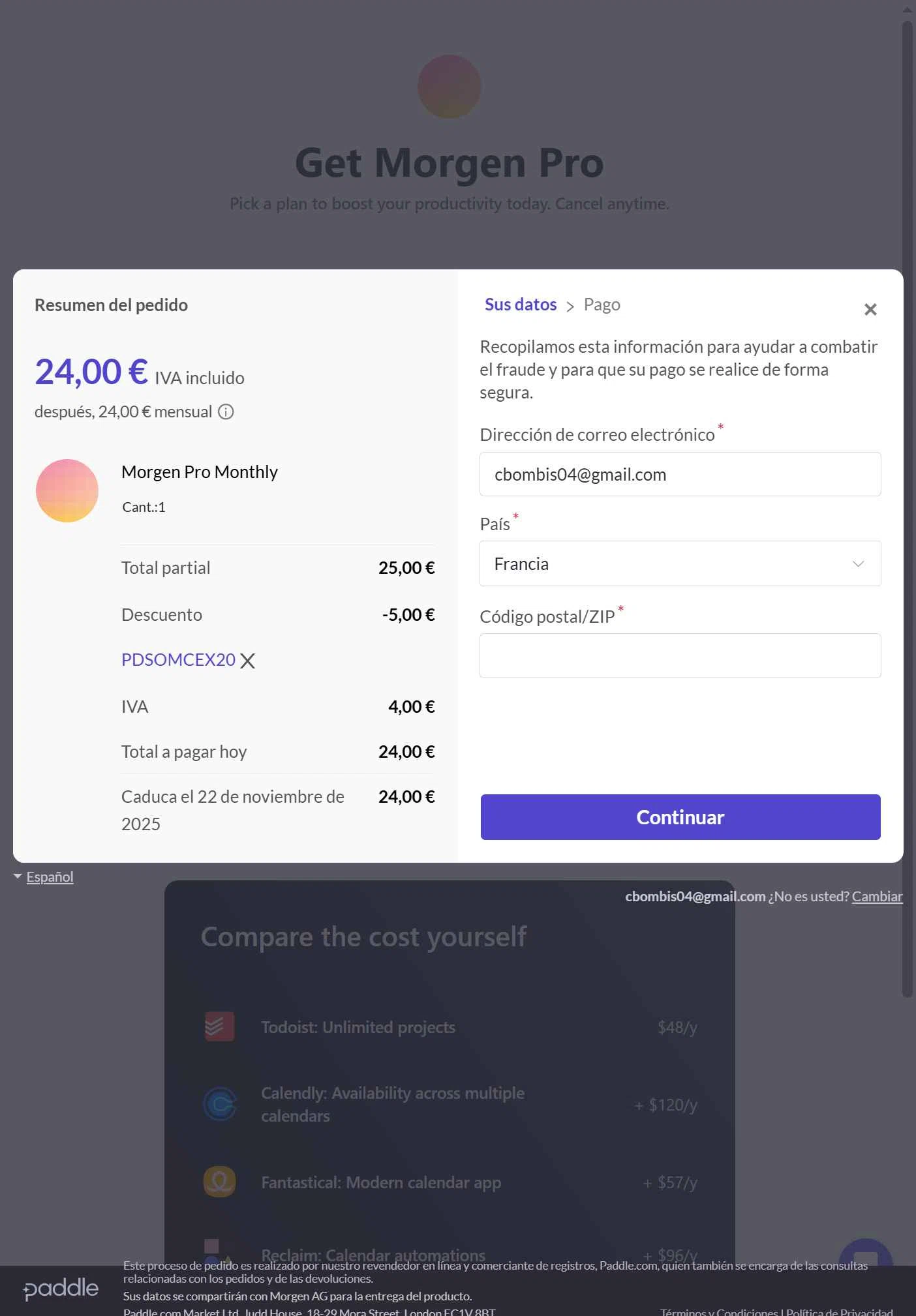 Morgen checkout page showing Morgen discount code box | Screenshot taken by SimplyCodes community member on Oct 22, 2025