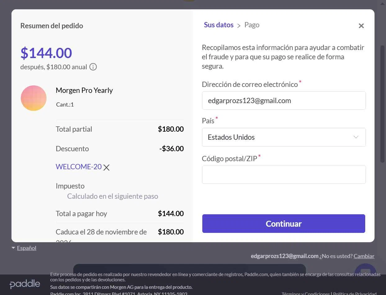 Morgen checkout page showing Morgen discount code box | Screenshot taken by SimplyCodes community member on Nov 28, 2025