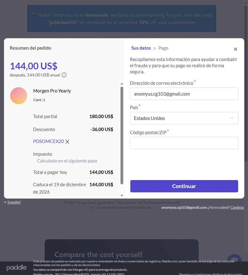 Morgen checkout page showing Morgen discount code box | Screenshot taken by SimplyCodes community member on Dec 19, 2025
