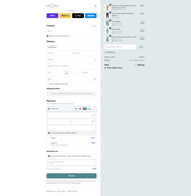 MORI checkout page showing MORI discount code box | Screenshot taken by SimplyCodes community member on Sep 8, 2025