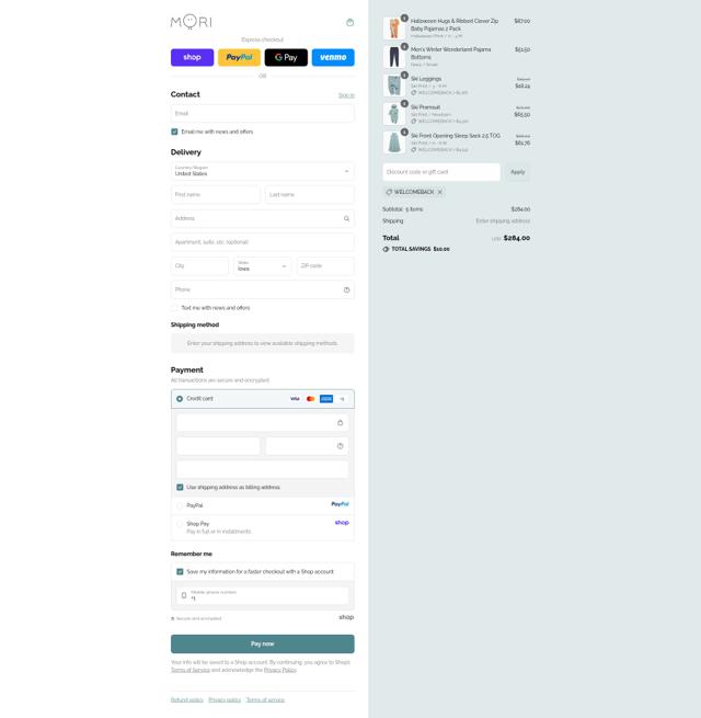 MORI checkout page showing MORI discount code box | Screenshot taken by SimplyCodes community member on Sep 12, 2025