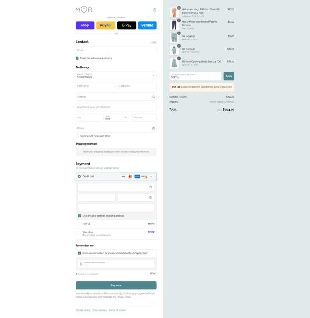 MORI checkout page showing MORI discount code box | Screenshot taken by SimplyCodes community member on Sep 8, 2025