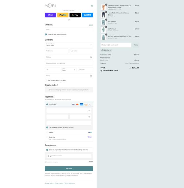 MORI checkout page showing MORI discount code box | Screenshot taken by SimplyCodes community member on Sep 8, 2025