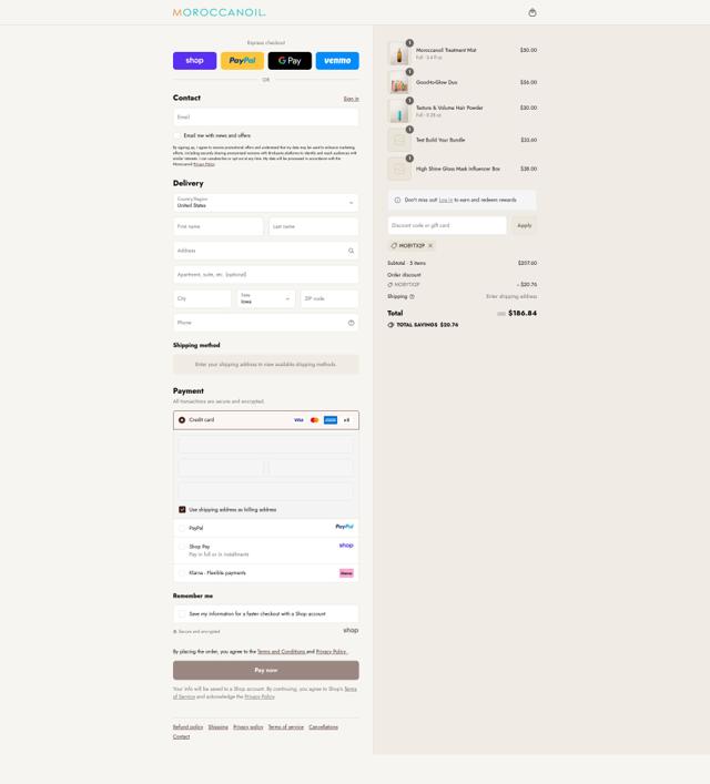 Moroccanoil checkout page showing Moroccanoil promo code box | Screenshot taken by SimplyCodes community member on Sep 12, 2025