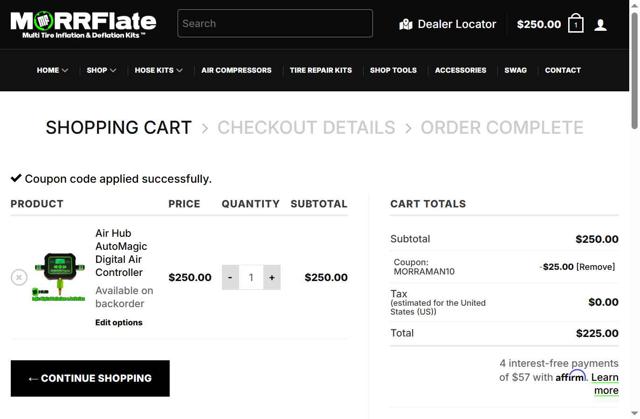 MORRFlate checkout page showing MORRFlate discount code box | Screenshot taken by SimplyCodes community member on Sep 13, 2025