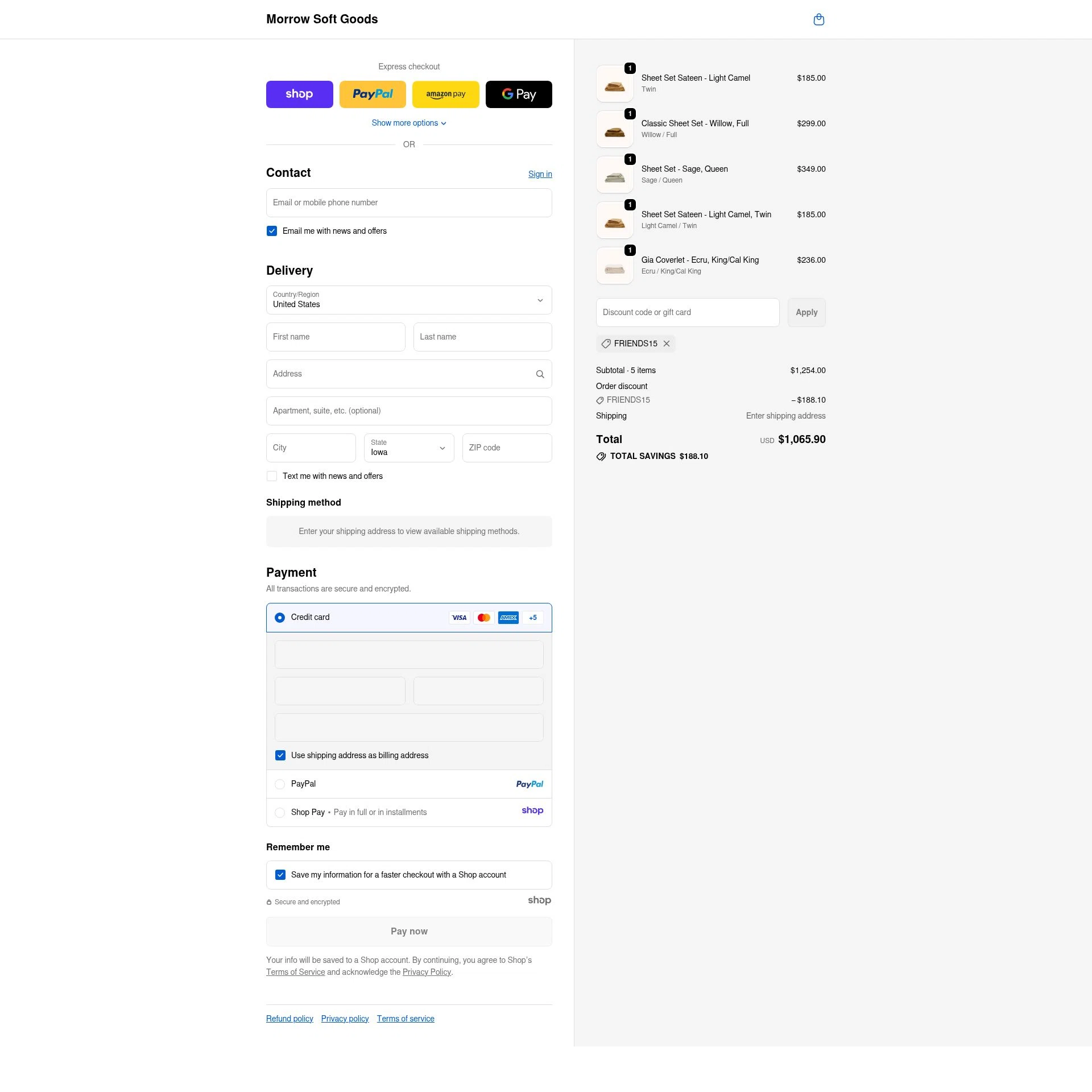 Morrow Soft Goods checkout page showing Morrow Soft Goods discount code box | Screenshot taken by SimplyCodes community member on Nov 13, 2025