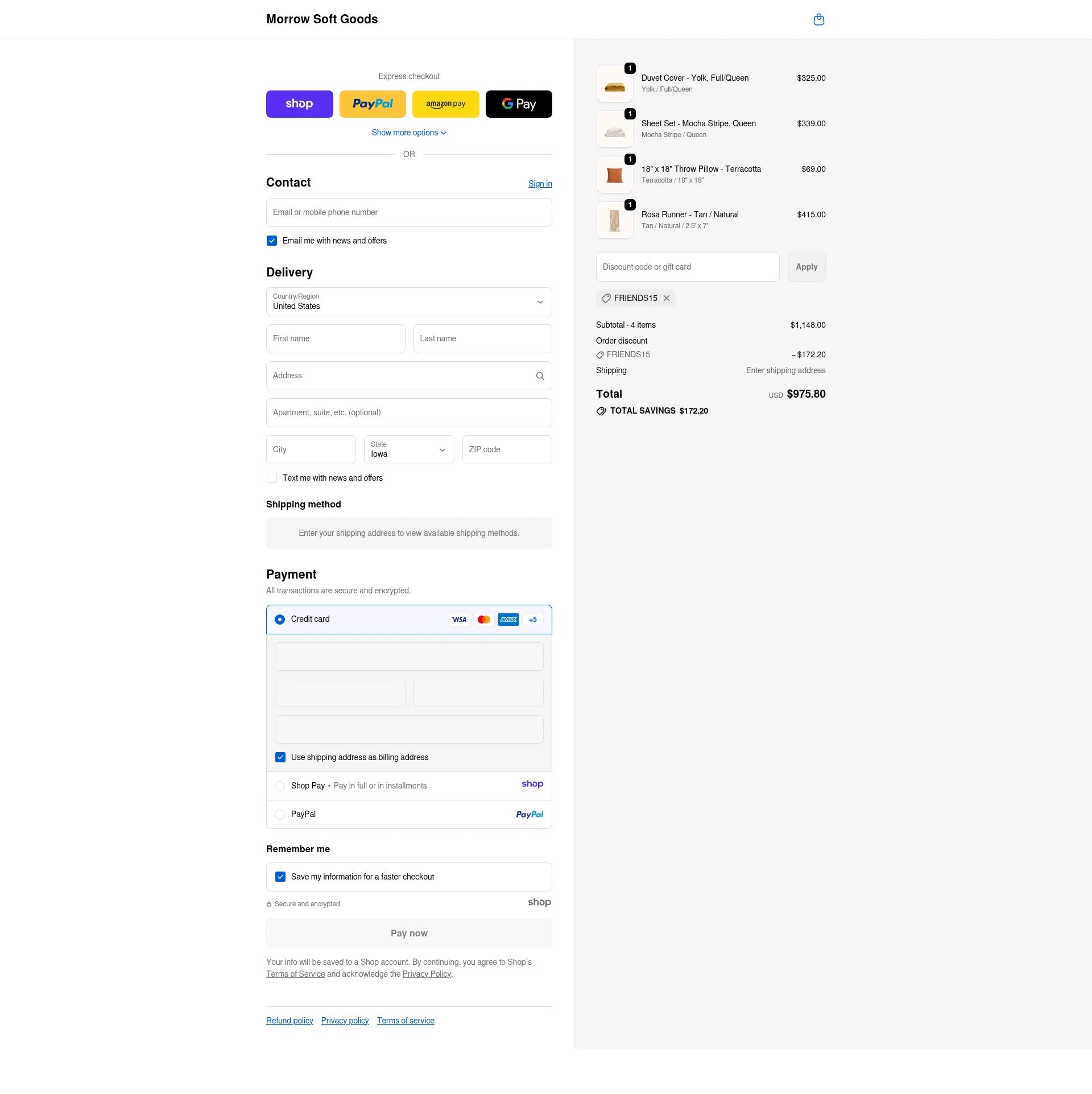 Morrow Soft Goods checkout page showing Morrow Soft Goods discount code box | Screenshot taken by SimplyCodes community member on Dec 27, 2025