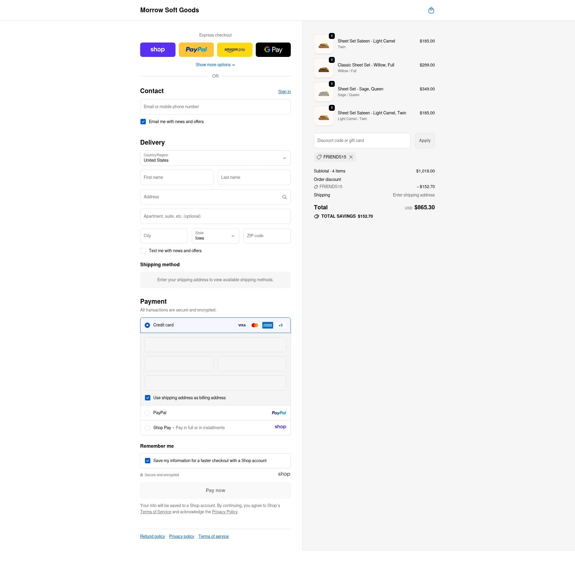 Morrow Soft Goods checkout page showing Morrow Soft Goods discount code box | Screenshot taken by SimplyCodes community member on Nov 23, 2025