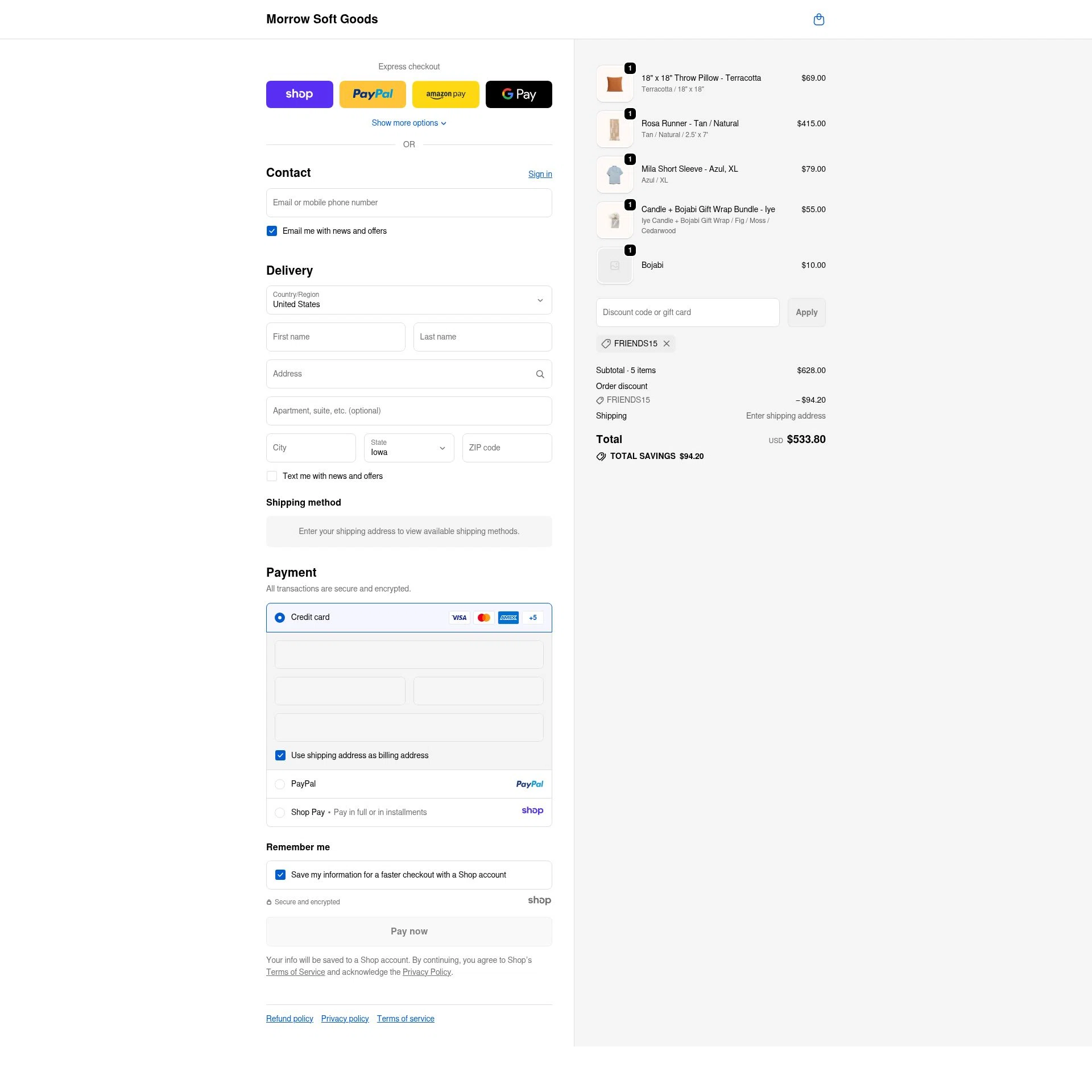 Morrow Soft Goods checkout page showing Morrow Soft Goods discount code box | Screenshot taken by SimplyCodes community member on Dec 3, 2025