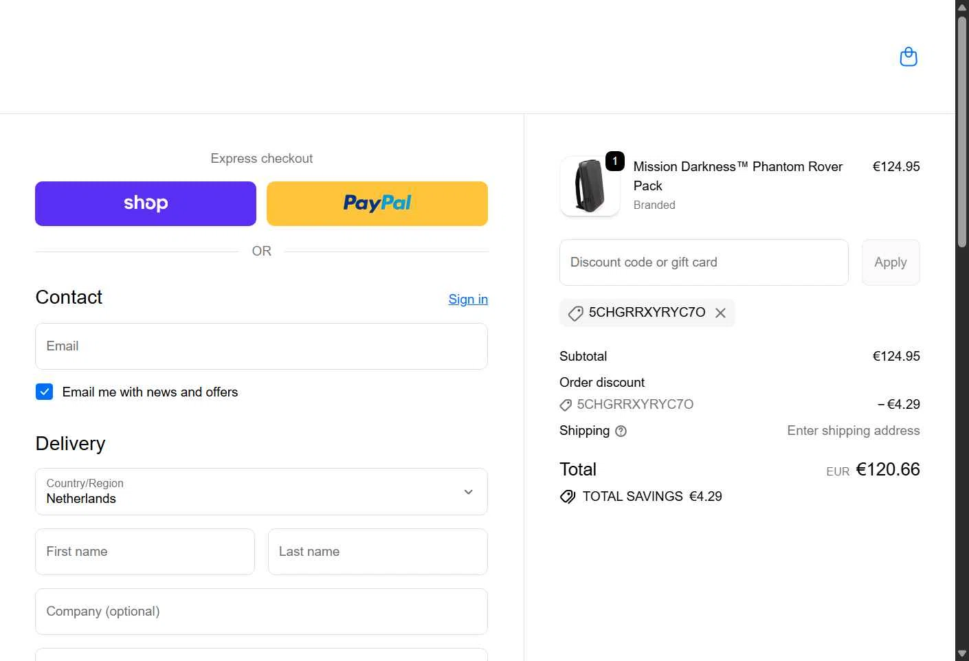 MOSE Equipment checkout page showing MOSE Equipment promo code box | Screenshot taken by SimplyCodes community member on Feb 8, 2026