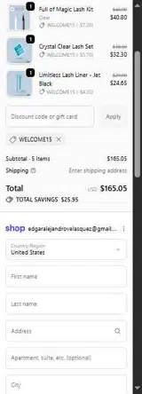WELCOME15 coupon verification screenshot