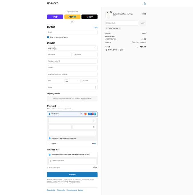 Mosnovo checkout page showing Mosnovo discount code box | Screenshot taken by SimplyCodes community member on Sep 3, 2025